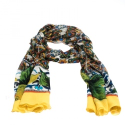 Pre Owned Dolce & Gabbana Multicolor Majolica Print Silk Chiffon Scarf