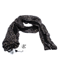 Pre Owned D&G Black Sequins Print Silk and Wool Scarf
