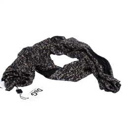 Pre Owned D&G Black Sequins Print Silk and Wool Scarf