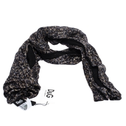 Pre Owned D&G Black Sequins Print Silk and Wool Scarf