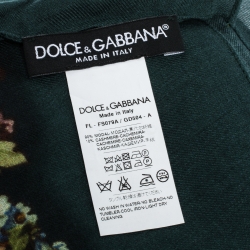 Pre Owned Dolce & Gabbana Green Floral & Key Print Cashmere Blend Scarf