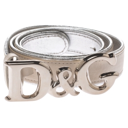 Pre Owned Dolce & Gabbana Cream/Silver Leather DG Logo Belt 100CM