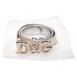 Pre Owned Dolce & Gabbana Cream/Silver Leather DG Logo Belt 100CM