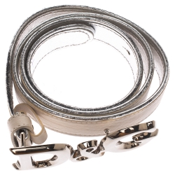 Pre Owned Dolce & Gabbana Cream/Silver Leather DG Logo Belt 100CM