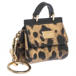 Pre Owned Dolce & Gabbana Leopard Print Leather Miss Sicily Key Chain