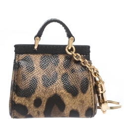 Pre Owned Dolce & Gabbana Leopard Print Leather Miss Sicily Key Chain