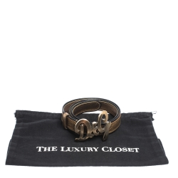 Pre Owned Dolce & Gabbana Metallic Gold/Black Leather D&G Logo Buckle Belt 90CM