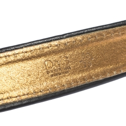 Pre Owned Dolce & Gabbana Metallic Gold/Black Leather D&G Logo Buckle Belt 90CM