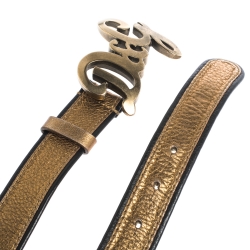 Pre Owned Dolce & Gabbana Metallic Gold/Black Leather D&G Logo Buckle Belt 90CM