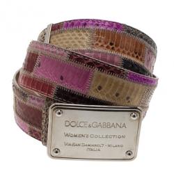 مملوكة مسبقًا Dolce and Gabbana Python Patchwork Logo Plaque Belt 90CM
