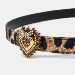 Pre Owned Dolce & Gabbana Brown/Black Leopard Print Fabric Devotion Belt 95CM