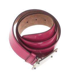 مملوكة مسبقًا Dolce and Gabbana Pink Patent Logo Plaque Belt 90CM