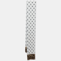 Pre Owned Dolce & Gabbana White Polka Dot Plisse Silk Scarf