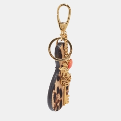 Dolce & Gabbana Brown Leopard Print Calfhair Mirror and Key Bag Charm