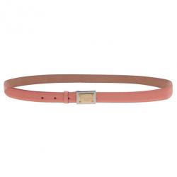 Pre Owned Dolce and Gabbana Pink Leather Plaque Skinny Belt 95CM