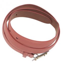 Pre Owned Dolce and Gabbana Pink Leather Plaque Skinny Belt 95CM