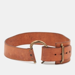 Pre Owned Dolce & Gabbana Brown Leather Metal Detail Buckle Wide Belt 