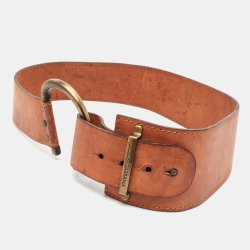 Pre Owned Dolce & Gabbana Brown Leather Metal Detail Buckle Wide Belt 