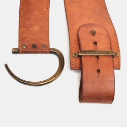 Pre Owned Dolce & Gabbana Brown Leather Metal Detail Buckle Wide Belt 