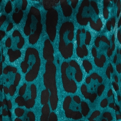 Pre Owned Dolce & Gabbana Blue Leopard Print Silk Lace Trimmed Blouse L