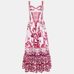 Dolce & Gabbana Pink Majolica Printed Cotton Maxi Dress M