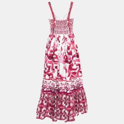 Dolce & Gabbana Pink Majolica Printed Cotton Maxi Dress M