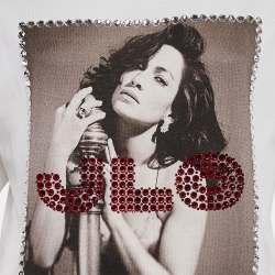 Pre Owned Dolce & Gabbana White J.Lo Photograph Print Jersey Embellished T-Shirt XS