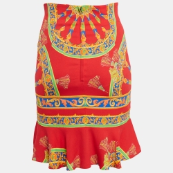 Pre Owned Dolce & Gabbana Red Printed Crepe High Waist Mini Skirt S