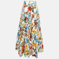 Pre Owned Dolce & Gabbana Multicolor Floral Bamboo Print Tiered Maxi Skirt M