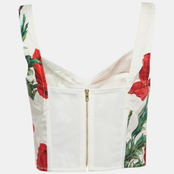 Pre Owned Dolce & Gabbana White Rose Print Poplin Crop Top M