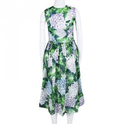 Pre Owned فستان ميدي دولتشي أند غابانا هايدرانجيا حرير مطبوع بلا أكمام S