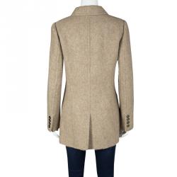 Pre Owned Dolce and Gabbana Beige Mohair Alpaca Blend Double Breasted Overcoat S