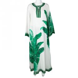 مملوكة مسبقًا Dolce and Gabbana White Banana Leaf Print Kaftan M