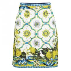 Pre Owned Dolce and Gabbana Multicolor Lemon Printed Embossed Jacquard Skirt M