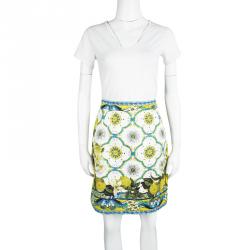 Pre Owned Dolce and Gabbana Multicolor Lemon Printed Embossed Jacquard Skirt M