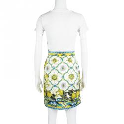 Pre Owned Dolce and Gabbana Multicolor Lemon Printed Embossed Jacquard Skirt M