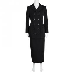 Pre Owned Dolce and Gabbana Black Double Breasted Blazer and Midi Skirt Set M