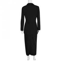 Pre Owned Dolce and Gabbana Black Double Breasted Blazer and Midi Skirt Set M