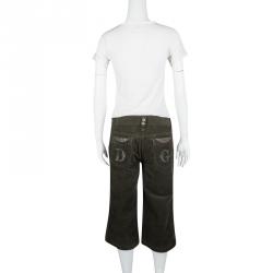Pre Owned Dolce and Gabbana Olive Green Corduroy Three Quarter Pants M