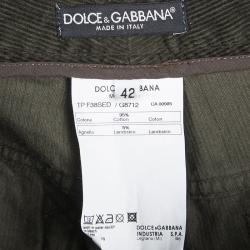 Pre Owned Dolce and Gabbana Olive Green Corduroy Three Quarter Pants M
