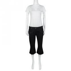 Pre Owned Dolce and Gabbana Black Stretch Cotton Pocket Detail Capri Pants M 