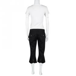 Pre Owned Dolce and Gabbana Black Stretch Cotton Pocket Detail Capri Pants M 