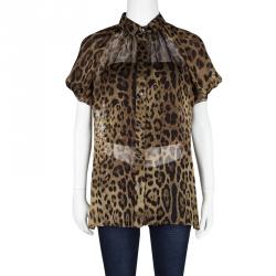 Pre Owned بلوزة دولتشي أند غابانا أكمام قصيرة شيفون طباعة فهد M