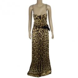 Pre Owned Dolce and Gabbana Silk Leopard Print Gown L