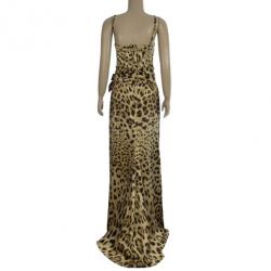Pre Owned Dolce and Gabbana Silk Leopard Print Gown L