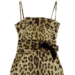 Pre Owned Dolce and Gabbana Silk Leopard Print Gown L