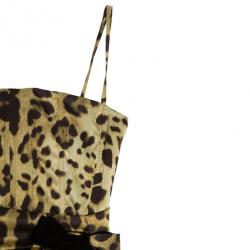 Pre Owned Dolce and Gabbana Silk Leopard Print Gown L