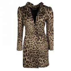 Pre Owned Dolce And Gabbana Brown Animal Print Ruffled Collar Coat M