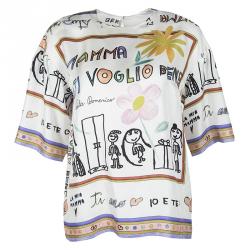 Pre Owned Dolce and Gabbana Multicolor Viva La Mamma Drawing Print Silk Blouse S