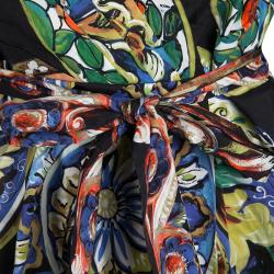 Pre Owned Dolce and Gabbana Black Printed Belted Sleeveless Dress L